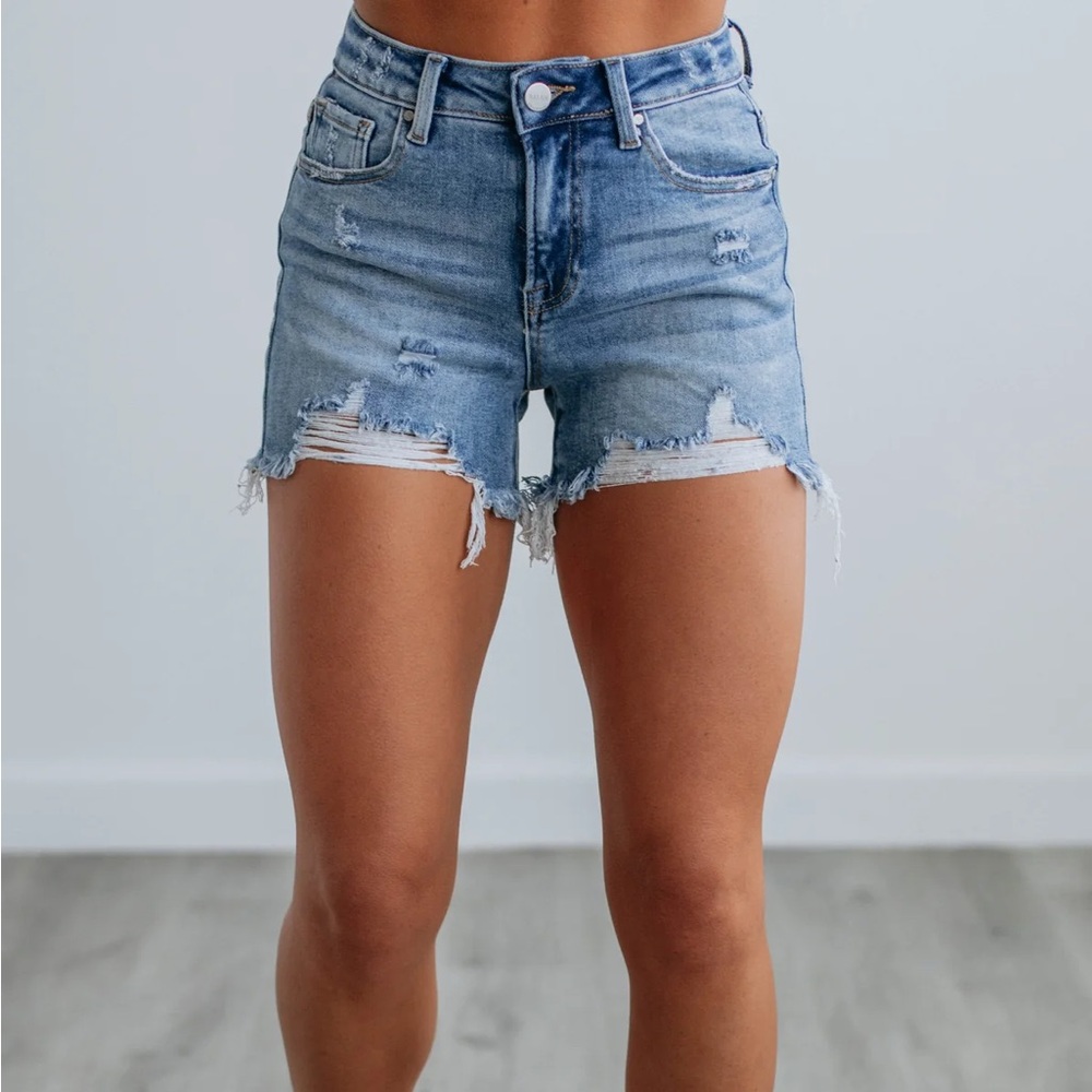 Trendy Blue Distressed Jean Shorts